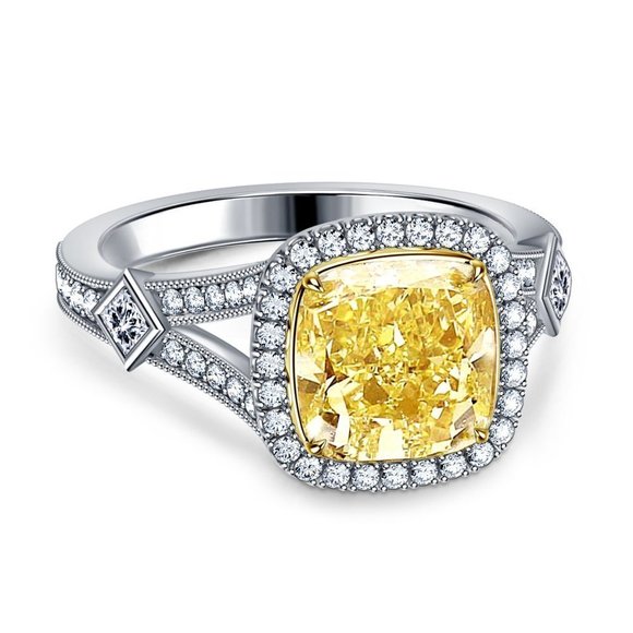 ✨ Royal Yellow Court Large Square Gems Vintage Rings for Women, PD716 - Picture 3 of 5